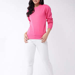 Sudaderas Holgadas de Mujer con Cuello Redondo y Canalé, 80% Algodón, 20% Poliéster Reciclado, Color Rosa, Logotipo Frontal, Puños y Dobladillo con Canalé, Color Rosa - Product Image 3