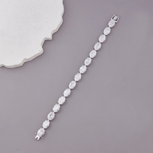 IGI Certified Lab Grown Oval Cut Diamond Tennis <b>Bracelet</b> in <b>Solid</b> 925 Sterling <b>Silver</b> Finish with Box Clasp - Product Image 2