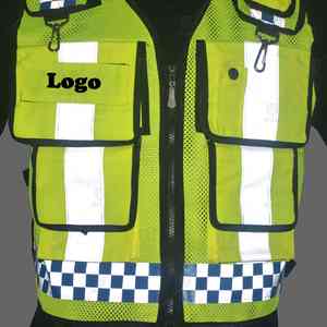 Chaleco reflectante de seguridad de poliéster personalizable, múltiples bolsillos, oficiales de tráfico de alta visibilidad, logotipo personalizable a prueba de agua - Product Image 3