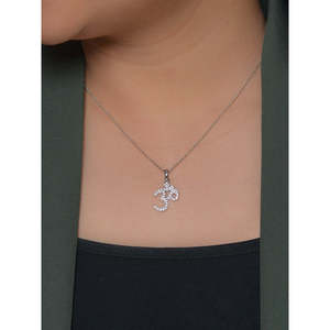 Colgante religioso de oro de 14 quilates Om, cadena chapada en rodio de 18 pulgadas, juego de circonita de moissanita de diamante de moda, oro rosa Cristiano - Product Image 1