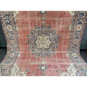 Turkish Vintage Rug 6.6x10.8 ft (202x329 cm), <b>Red</b> Solid <b>Wool</b> Rug - Product Image 2