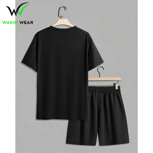 <b>Black</b> Casual Winter Breathable Cotton <b>Shirt</b> & Short Sets Men Graphic Tee & Drawstring Shorts Set - Product Image 2