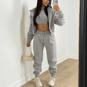 Oem Custom Wholesale Two Piece Zipper Hoodie Women <b>Set</b> 2024 Custom Cotton Jogger <b>Set</b> Customized Women Sweatsuits <b>Set's</b> - Product Image 4