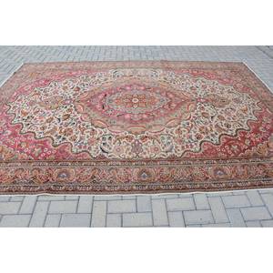 Vintage turc classique grande surface laine tapis Beige rouge Patchwork Design Rectangle couloir plat tissage Technique fourrure Latex 8.1 X - Product Image 3