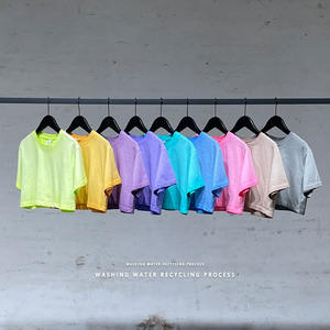 Nouveau T-shirt court boutonné dégradé délavé personnalisé pour femme en polyester/coton – Collection été - Product Image 2