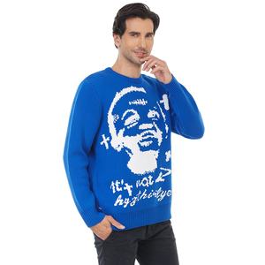 Suéter de algodón con cuello en V y lana con patrón de Jacquard de alta calidad para hombre, ropa de punto encogida de hombros de invierno elegante personalizada, rayas transpirables - Product Image 1