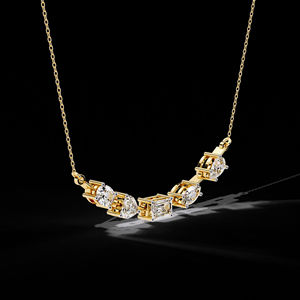 Radiant 14K Gold Necklace with Lab Grown Oval Marquise Pear CVD Diamond Beaded <b>Bracelet</b> Style Romantic Lover's Pattern - Product Image 2