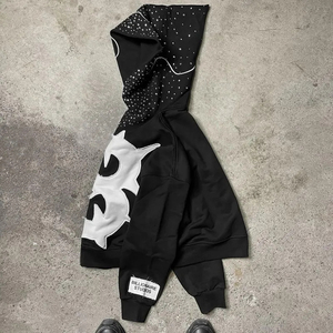Venta al por mayor ODM personalizado Sudadera con capucha de ganchillo diamantes de imitación peso pesado 100% algodón polar Regular Fit recortada invierno sudaderas hombres - Product Image 4