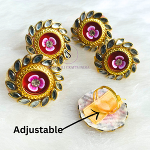 แหวนแต่งงานแฮนด์เมดทำจากทองเหลือง Kundan งานแฮนด์เมดใหม่ขายส่งทำด้วยมือแหวนแฮนด์เมดจากนักออกแบบเครื่องประดับ Haldi Sangeet - Product Image 4