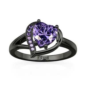 Jeulia Gothic Black Split Shank Purple Heart Cut Fashion <b>Ring</b> for Children - Product Image 2
