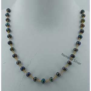 Handmade Freshwater Peacock Black Pearl Sterling Silver Necklace Single Line Beads Strand <b>Gold</b> Filled Freshwater Pearl Necklace - Product Image 6