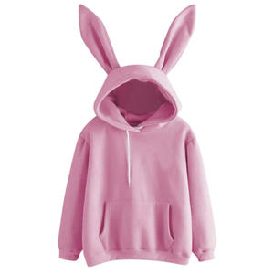 Pull à capuche en tricot d'hiver pour femme de haute qualité avec oreilles de lapin, personnalisé, uni, teint, devant 100% coton, ÉLÉGANTE - Product Image 6