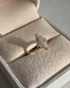 Marquise Cut Moissanite Solitaire <b>Ring</b> in 14K Yellow Gold Elongated Shape Engagement <b>Ring</b> Minimal Luxury Fine Jewelry for Women - Product Image 2
