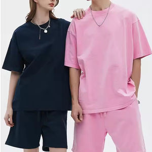 Camiseta y pantalones cortos para hombre de calidad premiUm 320 GSM Heavyweight 100% algodón pantalones cortos deportivos conjunto de verano de gran tamaño para Unisex - Product Image 1