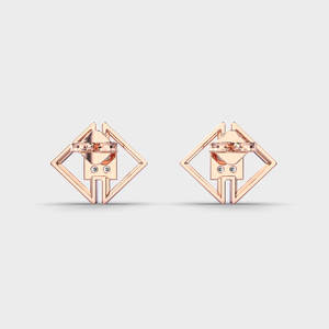 Pendientes de Diamantes Geométricos Cuadrados Cultivados en Laboratorio, Oro Rosa/Amarillo/Blanco de 18K, Diseño Moderno - Product Image 4