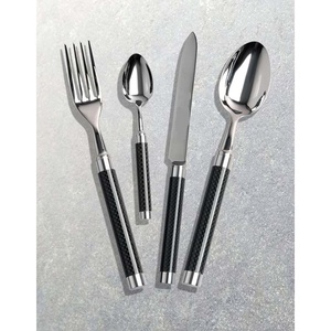 Juego de cubiertos de lujo de acero inoxidable pulido con espejo plateado con asas de acero inoxidable Tenedor Cuchara Cuchillo-100 piezas Apto para lavavajillas - Product Image 1