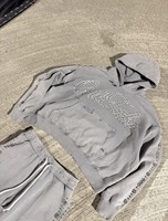 Ensemble de survêtement streetwear à capuche pour homme, personnalisé, en polaire tissée avec strass, épais 400 g/m², séchage rapide, Spandex/Coton sans couture