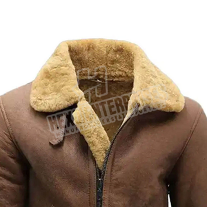 Chaqueta de cuero de piel de oveja para hombre con cuello de piel cinturón ajustable cremallera resistente chaquetas clásicas de bombardero para hombre invierno cálido - Product Image 6