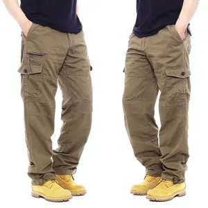 Pantalones Cargo de lona de color personalizado para hombre, caja fuerte doble con botón multibolsillos, cierre de mosca, lavado oscuro - Product Image 1