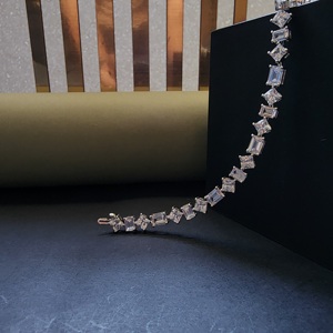 Bracelet en diamant de laboratoire princesse émeraude, or blanc massif 14 carats, plaqué argent, pour femmes, certifié IGI, 24 carats - Product Image 3