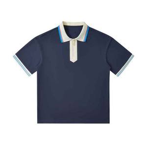 Demi-fermeture éclair Preppy manches courtes Color-Block College Polo Shirt respirant confortable polos pour hommes - Product Image 6