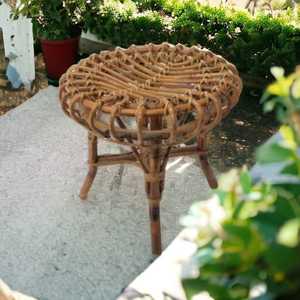 Tabouret rond vintage antique avec jambe en bois sculpté Siège en rotin de bambou Console incrustée d'os Maison Salon Extérieur/Chambre à coucher Assis - Product Image 2