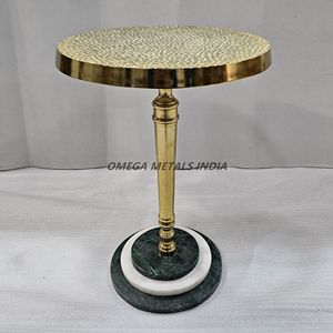 Modern Artisan Designed Side <b>Table</b> with Striking <b>Gold</b> Texture and Elegant Marble Base Side <b>Table</b> for Living Room - Product Image 1