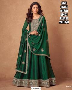 Robe Anarkali en soie 2025 manches longues évasées longues sans effort célébration Eid musulman indien ethnique mariage Festivals Chinnon soie - Product Image 3