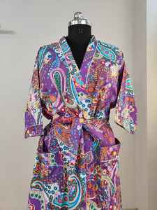 Bata Kimono Larga de Algodón 100% con Cuello en V y Mangas Cortas, Estampado Floral Indio, para Mujer, Verano, Lujo, Informal, Regalo para Damas de Honor - Product Image 2