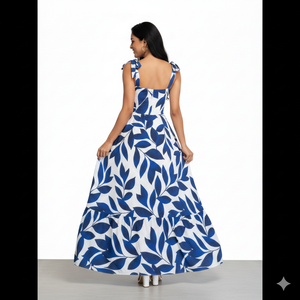 Robe longue Unity Luxure pour femme en georgette douce de qualité supérieure avec imprimé feuilles et bretelles à nouer - Product Image 2