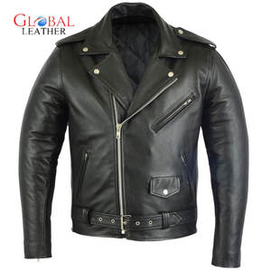 Alta mejor venta caliente clásico Brando hombres de cuero genuino Stand Collar chaqueta impermeable negro marrón - Product Image 1