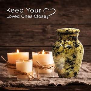 Petite urne funéraire souvenir pour cendres Urnes commémoratives en métal fabriquées à la main Finition en marbre jaune Mini urne avec filetage sécurisé - Product Image 3