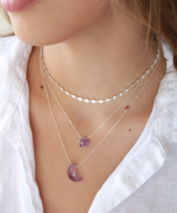 Handmade Boho <b>Silver</b> & Gold Plated Dainty Amethyst Crescent Moon Gemstone Pendant Necklace Natural Link Chain - Product Image 5