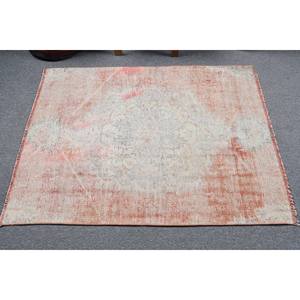 Tapis en laine vintage 3.3x4.4 pieds marron rose Patchwork Design fait à la main Rectangle Puzzle pour salon voiture couloir 10mm Latex - Product Image 3