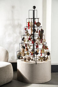 Metal <b>Christmas</b> <b>Tree</b> Ornament Display Stand with 6 Circular Cutouts <b>for</b> Hanging Decorations Black Powder-Coated Finish - Product Image 4