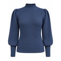 Pull-over en tricot crocheté à col montant et manches bouffantes pour femme, style bohème, manches longues, mode décontractée été-automne, vente en gros