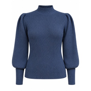 Pull-over en tricot crocheté à col montant et manches bouffantes pour femme, style bohème, manches longues, mode décontractée été-automne, vente en gros - Product Image 2