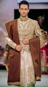 HEAVY EMBROIDERY on STYLISH GROOM SHERWANI,<b>PANT</b> & STOLE WITH MATCHING SHOE WITH EMBELLISHED CRYSTAL GLASS BEADS,DABKA WORK@2024 - Product Image 2