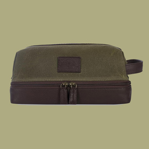 Neceser de viaje de lona impermeable portátil personalizado para hombre, Kit Dopp de cuero con cierre de cremallera, neceser para afeitarse - Product Image 6