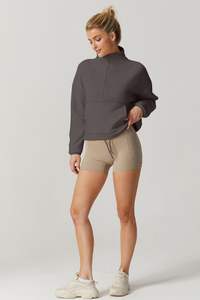 Venta al por mayor deportes mujeres cremallera logotipo personalizado pulóver en blanco 100% algodón media cremallera sudaderas para mujeres - Product Image 4