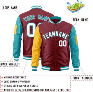 Chaqueta universitaria con cremallera Brazo izquierdo Bolsillo con cremallera Equipo personalizado Nombre Número Bordado Contraste Colores College Bomber Letterman Jacket - Product Image 3