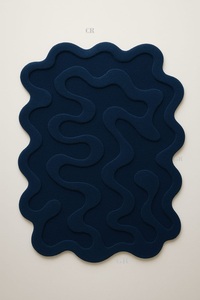 Tapis bleu ondulé abstrait moderne-Tapis tufté texturé 3D pour salon et chambre à coucher | Tapis de forme organique irrégulière Sol de designer - Product Image 4