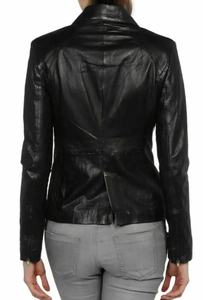 Blazer matelassé en cuir véritable pour femme, coupe ajustée, en peau de mouton de qualité supérieure, motif losanges, veste décontractée et professionnelle, manteau tendance - Product Image 2
