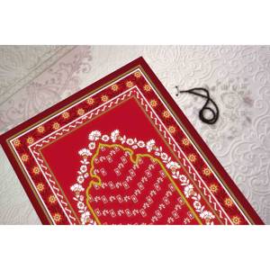 Tapis de prière rouge à fleurs : Décoration islamique pour la maison, tapis imprimé, tapis fin non tissé - Product Image 1