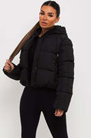 Veste à capuche matelassée noire jais personnalisée de la meilleure qualité OEM pour femmes Veste à glissière et bulle avec cordon de serrage Veste en duvet d'hiver pour femmes