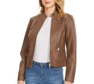 Hot Selling Women's <b>Winter</b> <b>Leather</b> <b>Jacket</b> Breathable Solid Design Customized Logo OEM Service Custom Size Reasonable Price - Product Image 1