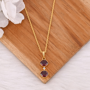 Trendy Mozambique Garnet Pendant on 925 Silver Gold-Plated Chain Necklace with Silver Bezel for Engagement Wedding & Parties - Product Image 4