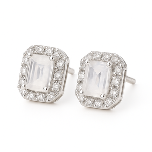 ต่างหูเม็ดเดี่ยวทรงมรกตประดับพระจันทร์สีเงินโรเดียมชุบโรเดียมสำหรับวันครบรอบ - Product Image 5