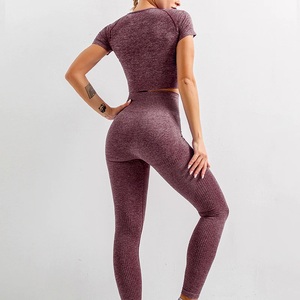 Conjunto de Yoga para mujer al por mayor, Sujetador deportivo y mallas sin costuras de dos piezas, ropa de gimnasio de cintura alta, ropa deportiva, Proveedor de Ropa - Product Image 3
