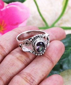 Spinner de Plata de Ley 925, anillo de promesa de topacio místico, anillo Natural de Plata de Ley 925, joyería estampada, anillo hecho a mano con piedras preciosas - Product Image 2